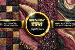 Burgundy Marble Glitter Digital Papers - 04 Variations Product Image 1