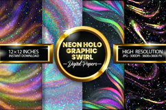 Neon Holographic Swirl Digital Papers - 04 variations Product Image 1