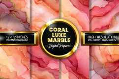 Coral Luxe Marble Digital Papers - 04 Variations Product Image 1