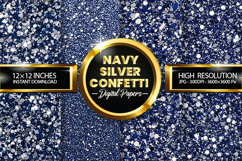 Navy Silver Confetti Digital Papers - 04 variations Product Image 1