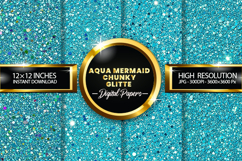 Aqua Mermaid Chunky Glitter Digital Papers - 04 variations Product Image 1