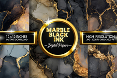 Marble Black Ink Digital Papers - 04 Variations Product Image 2