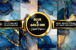 Blue &amp; Gold Ink Digital Papers - 04 variations Product Image 1