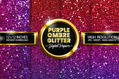 Purple Ombre Glitter Digital Papers - 04 variations Product Image 1