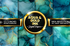Aqua &amp; Gold Ink Digital Papers - 04 variation Product Image 1