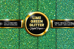 Lime Green Glitter Digital Papers - 04 variations Product Image 1
