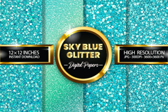 Sky Blue Glitter Digital Papers - 04 variations Product Image 1