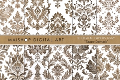 Elegant Taupe Damask Digital Papers Watercolor Style Product Image 1