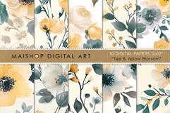 Teal and Yellow Floral Digital Paper Pack for Crafts Product Image 1