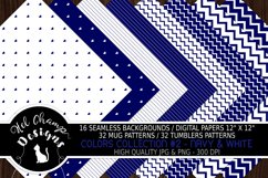 Digital papers backggrounds seamless navy and white geometric-stars-hearts stripes grid quadrille chevrons 4