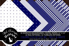 Digital papers backggrounds seamless navy and white geometric-stars-hearts stripes grid quadrille chevrons 5