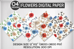 Flowers Seamless Digital Paper, Flowers Background Product Image 1