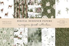 Evergreen Watercolor Forest Digital Paper Seamless Pattern Product Image 1