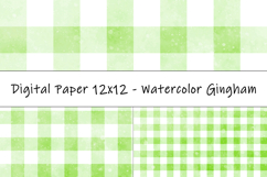 Gingham 1 Watercolor Green and White | Patterns | Papers Product Image 1