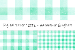 Gingham 1 Watercolor Turquoise and White | Patterns | Papers Product Image 1