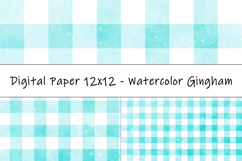 Gingham 1 Watercolor Teal and White | Patterns | Papers Product Image 1