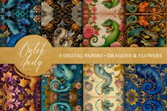 Seamless Dragon &amp; Flower Wallpapers - Seamless Patterns Product Image 1