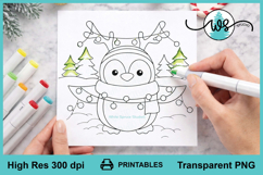 Digital Stamp Christmas Penguin Printable Line Art Product Image 2
