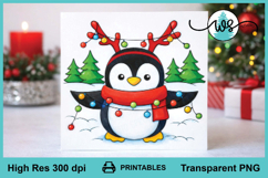Digital Stamp Christmas Penguin Printable Line Art Product Image 1