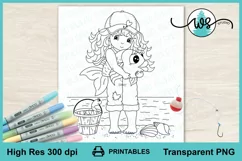 Fishing Girl Digital Stamp PNG for Card Making Product Image 1