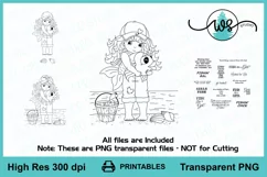 Fishing Girl Digital Stamp PNG for Card Making Product Image 2