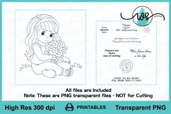 Digital Stamp, Girl w Flowers Printable, Cute Girl Line Art Product Image 5