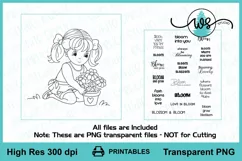 Digital Stamp, Gardening Girl Printable, Cute Girl Line Art Product Image 5