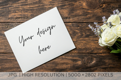 wedding card mockup, invitation card wooden table, flat lay Product Image 1