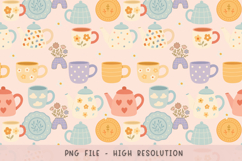 Cozy Tea Time Seamless Pattern Hand-Drawn Pastel Kitchen Product Image 1