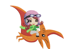 Girl on a Dinosaur in a Safari Hat Machine Embroidery Product Image 2