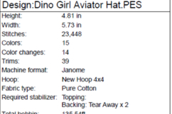 Aviator Girl on a Dinosaur Machine Embroidery Product Image 2