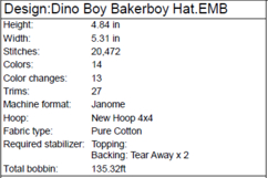 Boy with a fun Baker Boy Hat on a Dinosaur Machine Embroider Product Image 2