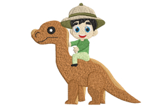 Boy with a Safari Hat on a Dinosaur Machine Embroidery Product Image 1