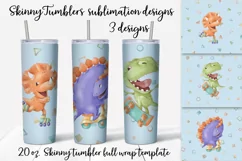 Dino boys sublimation design Skinny tumbler wrap design 