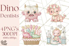Dinosaur Dentist Clipart Cute Pediatric Dental PNG Product Image 1