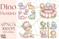 Dinosaur Dentist Clipart Cute Pediatric Dental PNG Product Image 1