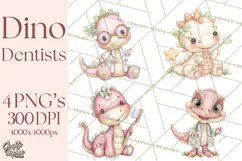 Dinosaur Dentist Clipart Cute Pediatric Dental PNG Product Image 1