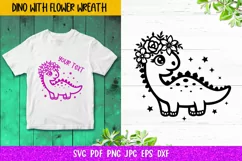 Dinosaur with Flower Wreath SVG, Girl T-Shirt Design SVG Product Image 3