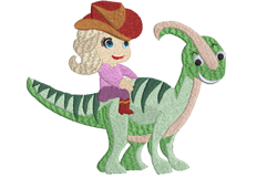 Girl with a Fedora Hat on a Dinosaur Machine Embroidery Product Image 5