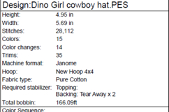 Girl on a Dinosaur in a Cowboy Hat Machine Embroidery Product Image 2