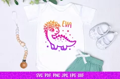 Dinosaur with Flower Wreath SVG, Girl T-Shirt Design SVG Product Image 5