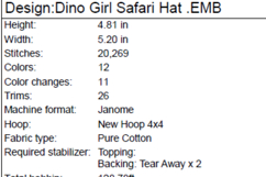 Girl on a Dinosaur in a Safari Hat Machine Embroidery Product Image 3
