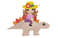 Girl on a Dinosaur in a Safari Hat Machine Embroidery Product Image 7