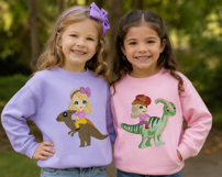 Girl with a Fedora Hat on a Dinosaur Machine Embroidery Product Image 10