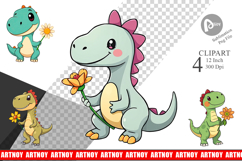 Dino with Flower Clipart Product Image 1