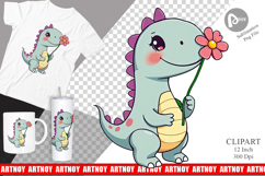 Dino with Flower Clipart Product Image 1
