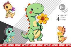 Dino with Flower Clipart Product Image 1