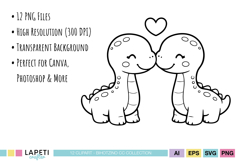 Dinosaur coloring clipart pack for print and cut crafts