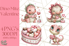 Valentine Dinosaur Clipart Cute T-Rex Sublimation PNG Love Product Image 1