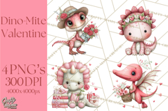 Valentine Dinosaur Clipart Cute T-Rex Sublimation PNG Love Product Image 1